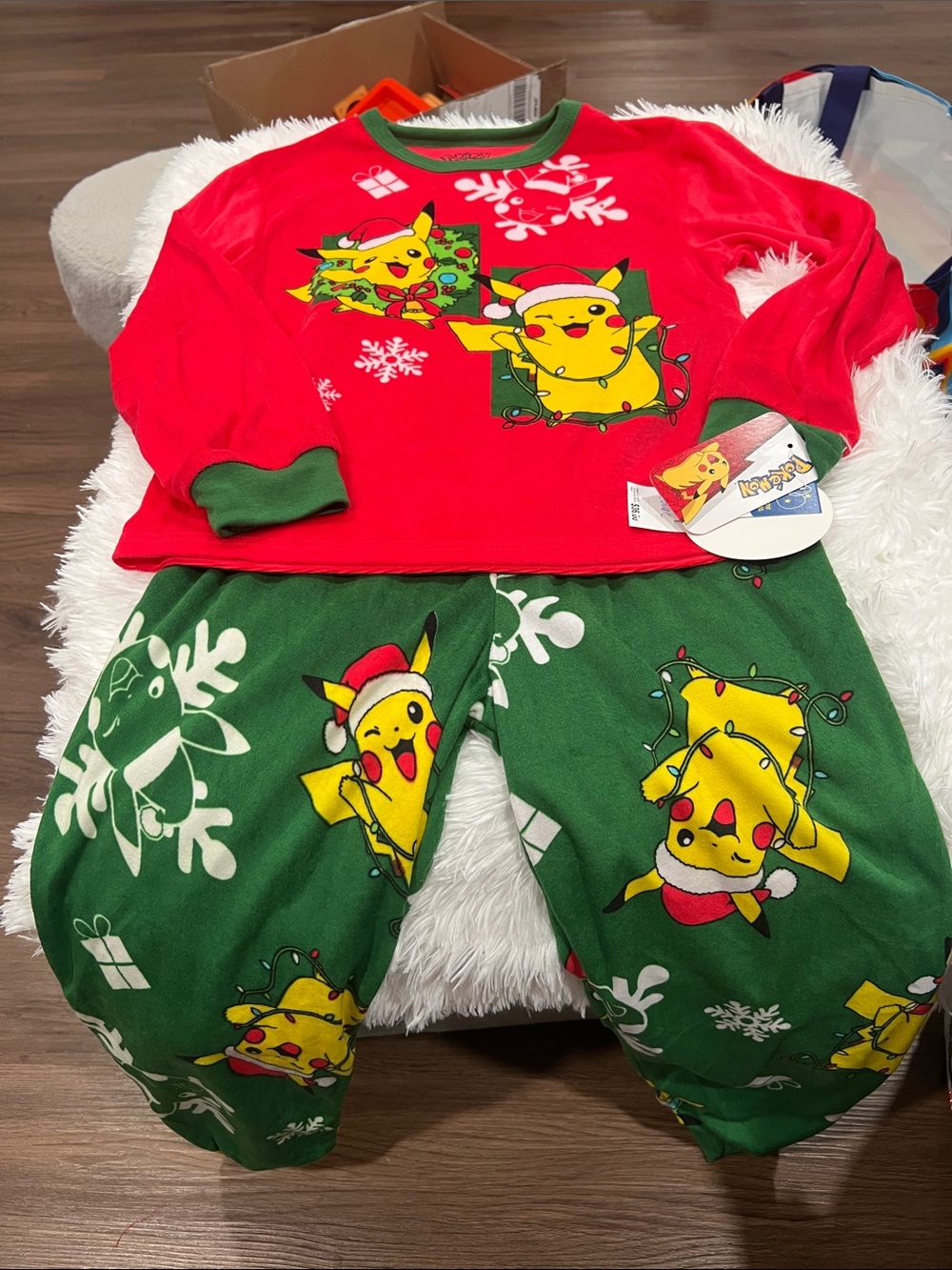 Pikachu Kids Holiday Pajama Set - Red & Green